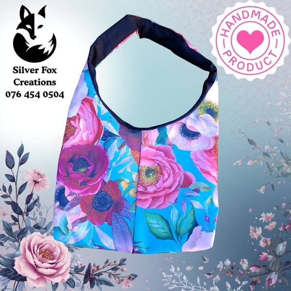 Boho Shoulder bag Afrikaans Pink and Blue Floral