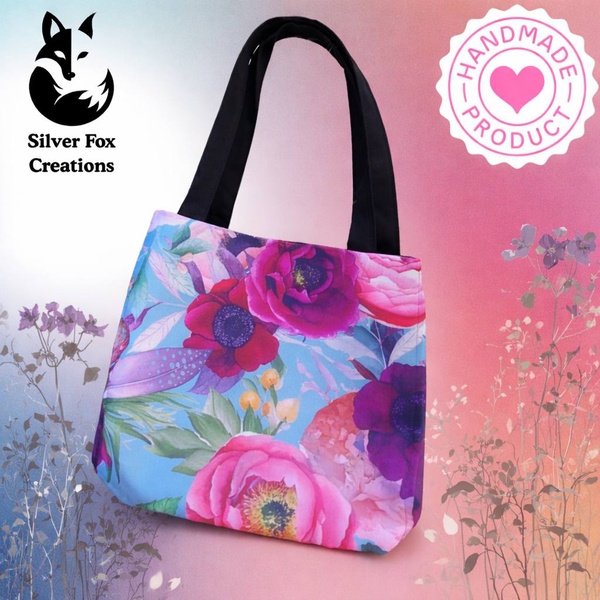 Shoulder Bag Pink, Purple Blue Flowers