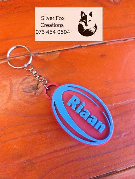 3D printed rugby name keychain