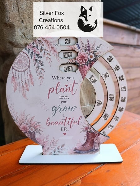 Forever Calender/Wood perpetual Calendar Boho Dream Catcher Theme