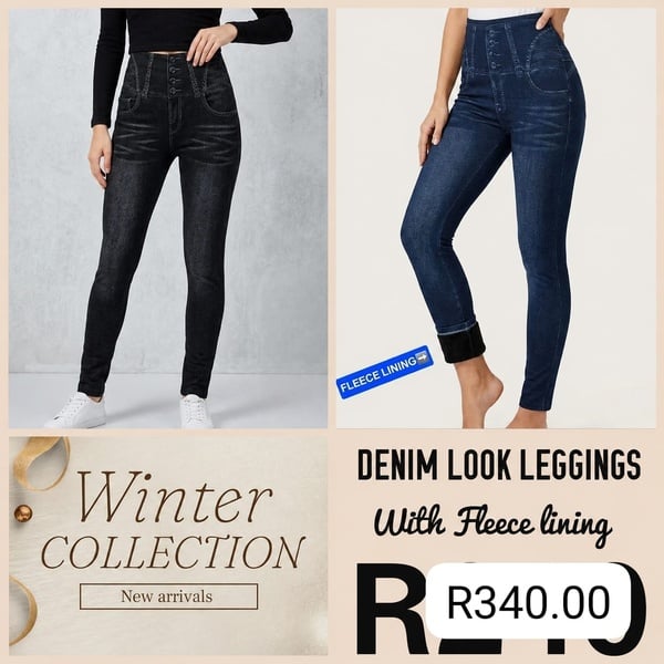 Denim Look Leggings with Fleece Lining