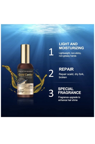 Keratine queen Gold Caviar Shampoo, Conditioner, Serum & Hair Mask Set