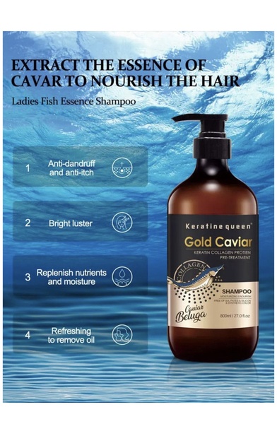 Keratine queen Gold Caviar Shampoo, Conditioner, Serum & Hair Mask Set