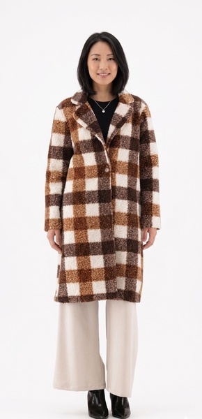 Ladies Melton teddy check coat