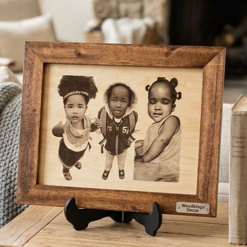 Large Custom Photo-Engraved Wedding Portrait | Handcrafted Wooden Frame (380 x 480mm)