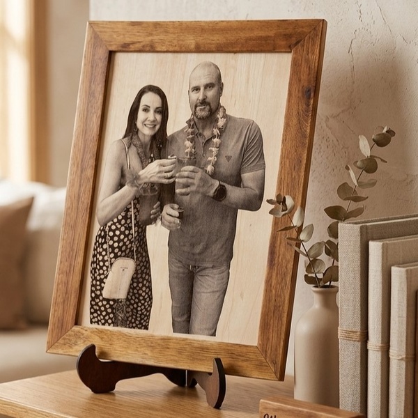 Large Custom Photo-Engraved Wedding Portrait | Handcrafted Wooden Frame (380 x 480mm)
