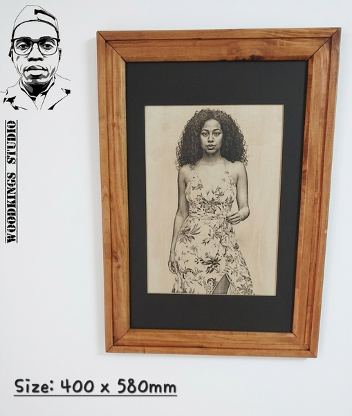 Large Custom Photo-Engraved Wedding Portrait | Handcrafted Wooden Frame (380 x 480mm)