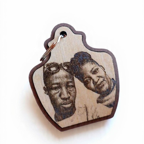 Personalized Photo-Engraved Wooden Keyholder | Custom Portrait Gift