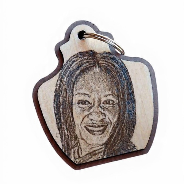 Personalized Photo-Engraved Wooden Keyholder | Custom Portrait Gift
