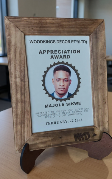 Custom Appreciation Award | Handcrafted Wooden Frame & Stand