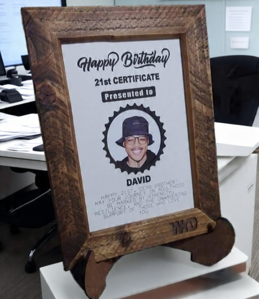 Custom Appreciation Award | Handcrafted Wooden Frame & Stand