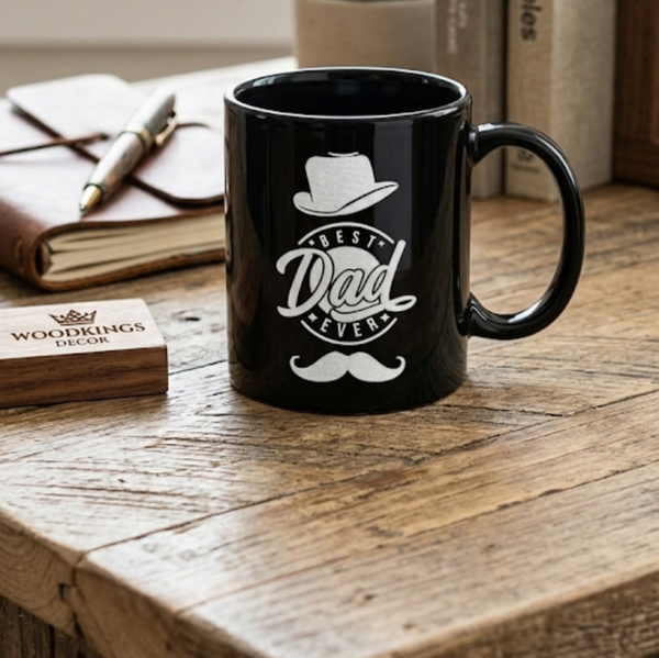 "Best Dad Ever" Custom Laser-Engraved Black Coffee Mug