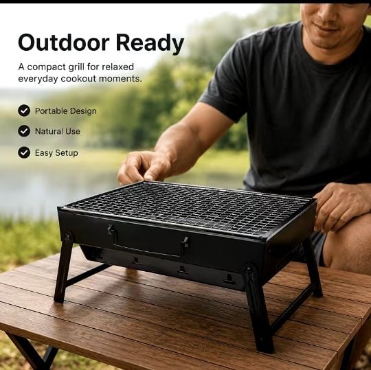 1pc Portable Charcoal BBQ Grill with Foldable Legs