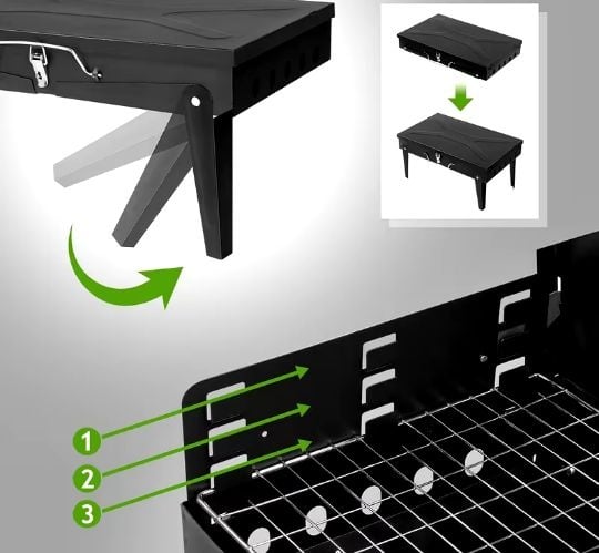 1pc Portable Charcoal BBQ Grill with Foldable Legs