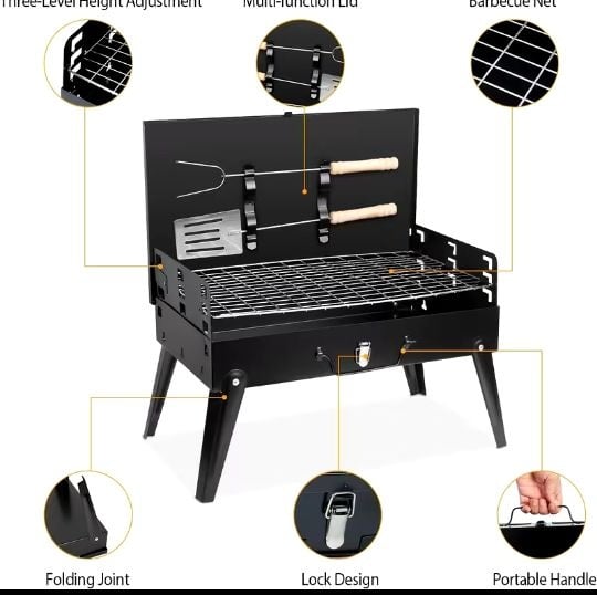 1pc Portable Charcoal BBQ Grill with Foldable Legs