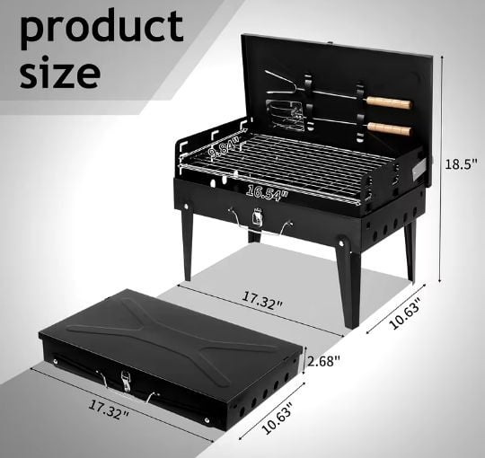 1pc Portable Charcoal BBQ Grill with Foldable Legs