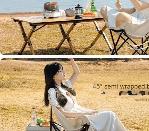 Outdoor Folding Moon Chair Cut Fabric for Outdoor Camping