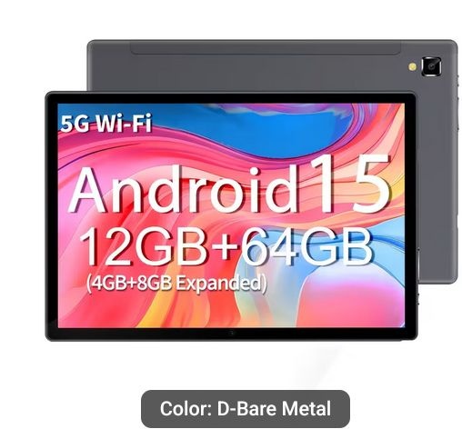 Android 15, Tablet Computer 12GB (4GB+8GB) RAM + 64GB ROM,