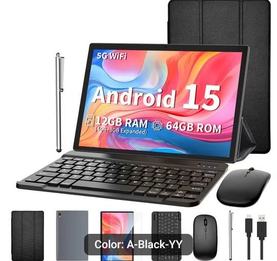 Android 15, Tablet Computer 12GB (4GB+8GB) RAM + 64GB ROM,