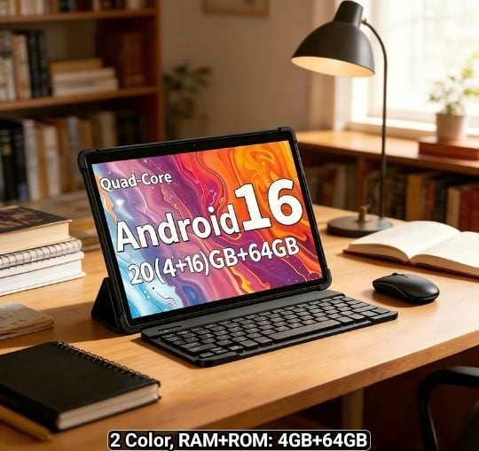 Android 16 Tablet 10 Inch, 20GB (4GB + 16GB) RAM 64GB ROM + 1TB Expandable, Quad-Core CPU 5G