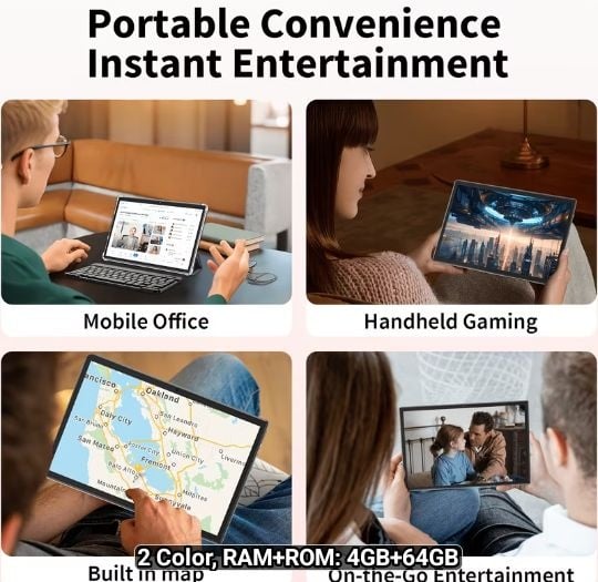 Android 16 Tablet 10 Inch, 20GB (4GB + 16GB) RAM 64GB ROM + 1TB Expandable, Quad-Core CPU 5G