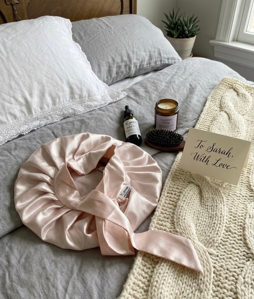 Tie Back Plain Satin-Lined Bonnet & Scrunchie Gift Set