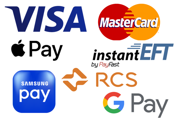Logo for Visa, Mastercard, instant EFT,Apple Pay,Google Pay.Samsung Pay,RCS,