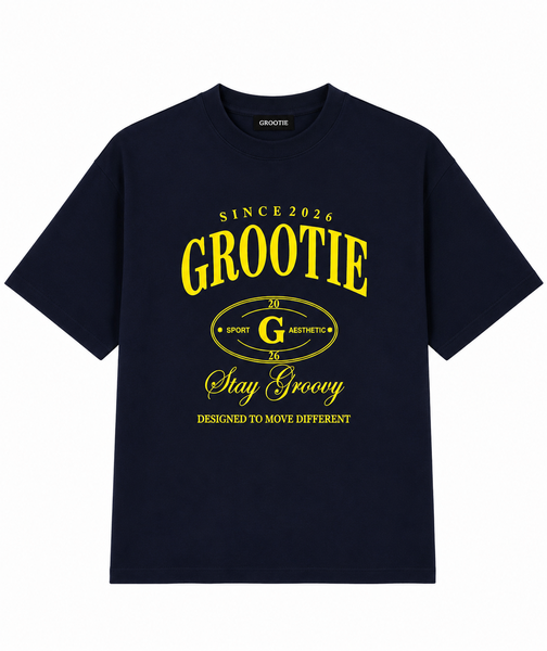 GROOTIE Stay Groovy Tee - Navy & Yellow