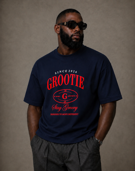 GROOTIE Stay Groovy Tee - Navy & Red