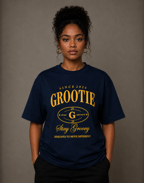 GROOTIE Stay Groovy Tee - Navy & Yellow