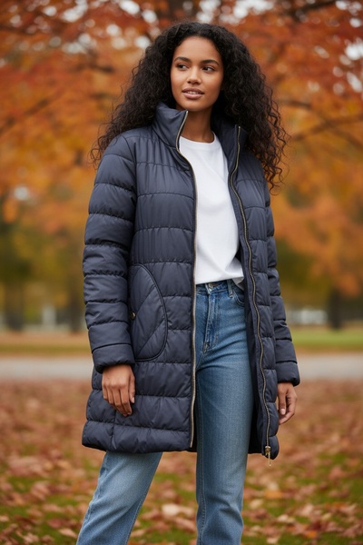 Blue Puffer Jacket with 3/4 Sleeves