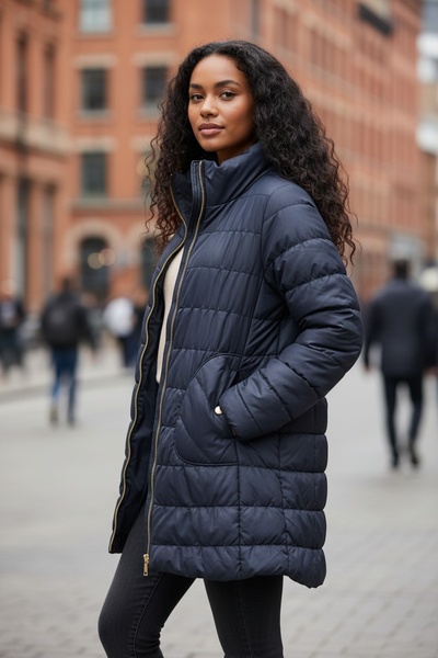 Blue Puffer Jacket with 3/4 Sleeves