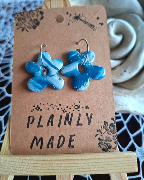 Blue Genes funky flower hoop Polymer Clay Earrings