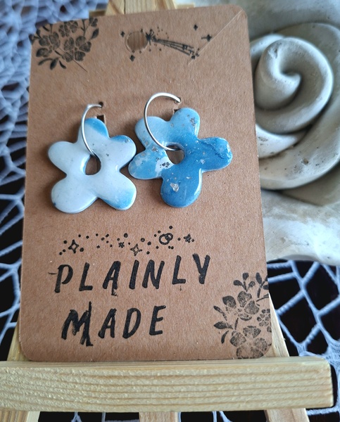 Blue Genes funky flower hoop Polymer Clay Earrings