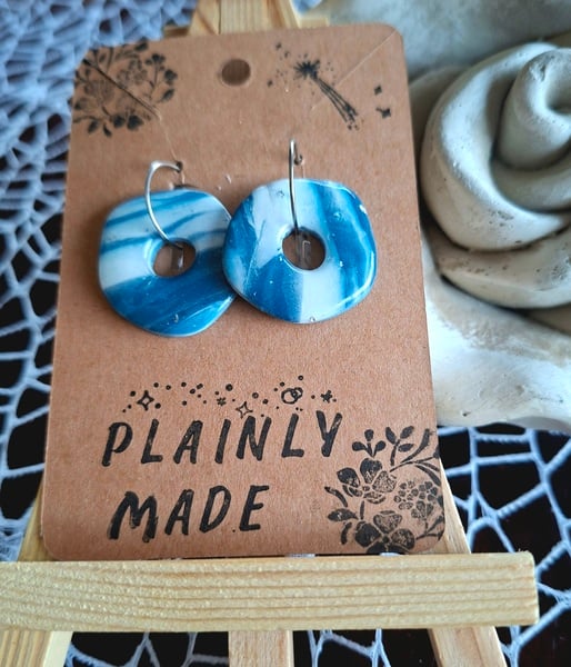 Blue Genes funky round hoop Polymer Clay Earrings