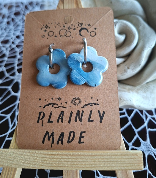 Blue Genes Flower stainless steel hoop Polymer Clay Earrings