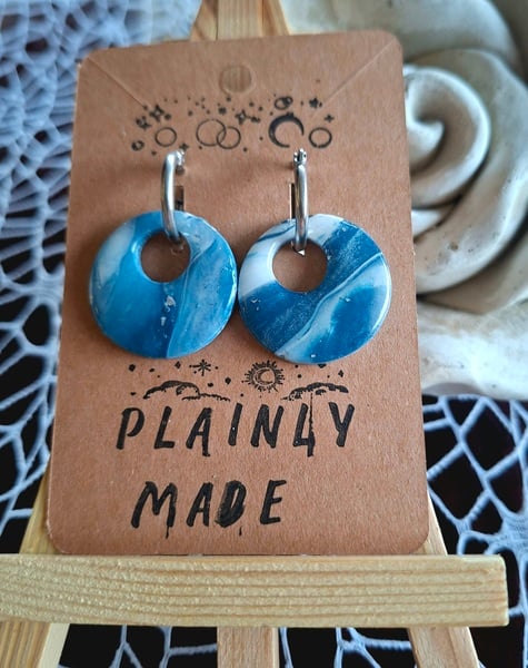 Blue Genes round stainless steel hoop Polymer Clay Earrings