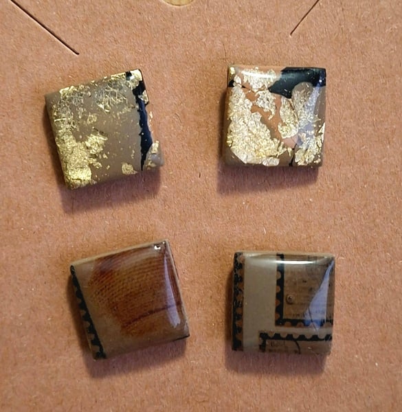 Vintage Gold polymer clay stud earrings X 2 pairs