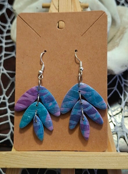 Mermaid Tales 3 Tier Polymer Clay Dangle Earrings
