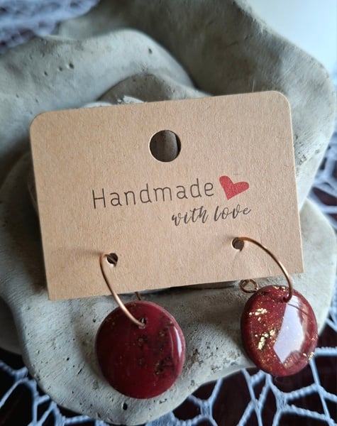 Scarlet gold polymer clay round small hoop earrings