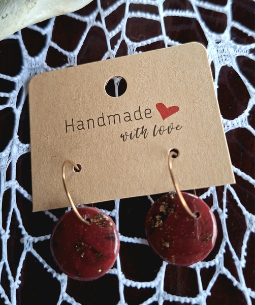 Scarlet gold polymer clay round small hoop earrings