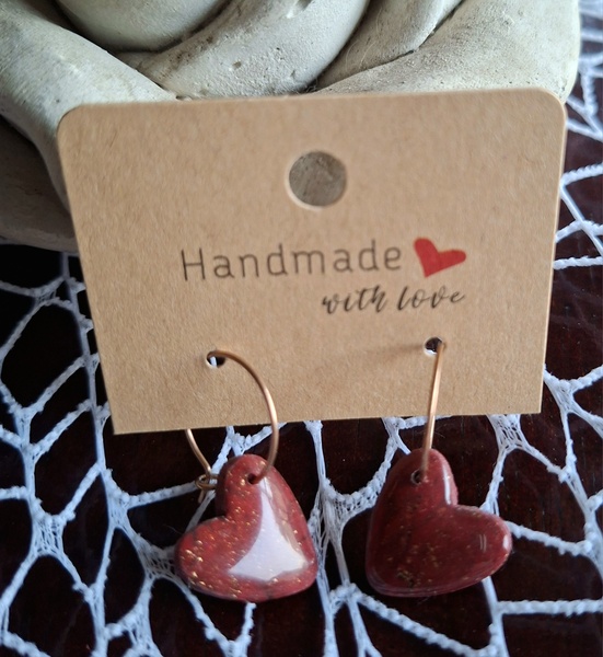 Scarlet gold polymer clay heart small hoop earrings