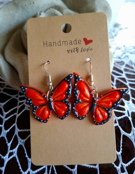 Monarch Butterfly Polymer Clay Dangle Earrings