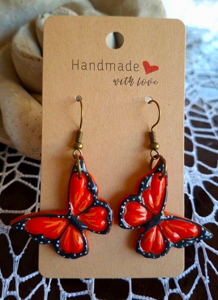 Monarch Butterfly Polymer Clay Dangle Earrings