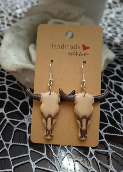 Longhorn rustic plain polymer clay dangle earrings
