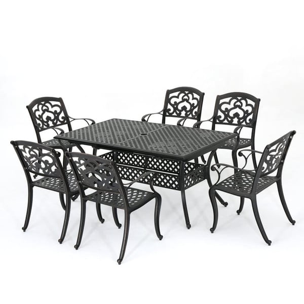 7-Piece, Black Patio Dinning Set.