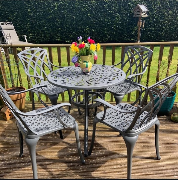 Cast Aluminum 5-Piece April Lattice Patio Sets