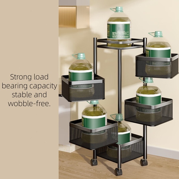 5-Tier Rotating Home Organiser (Square Basket Storage Cart with Wheels)