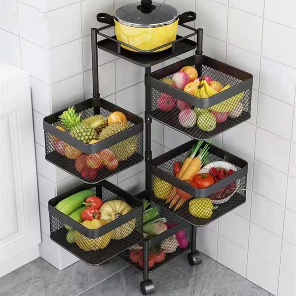 5-Tier Rotating Home Organiser (Square Basket Storage Cart with Wheels)