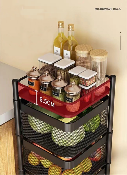 5-Tier Rotating Home Organiser (Square Basket Storage Cart with Wheels)